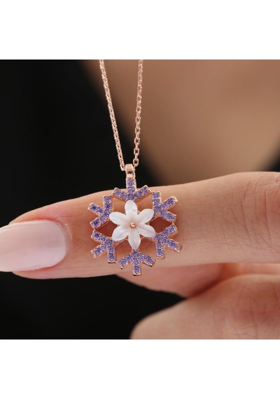 Mia vento Ametist Taşlı Işıltılı Kar Kristali Manolya Çiçeği Rose Renk Flowers Gümüş Kolye