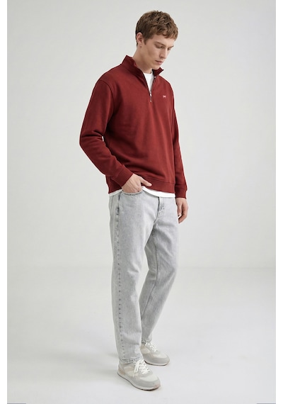 Wrangler Pamuklu Regular Fit Dik Yaka Fermuarlı Selanik Örgü Sweatshirt Bordo