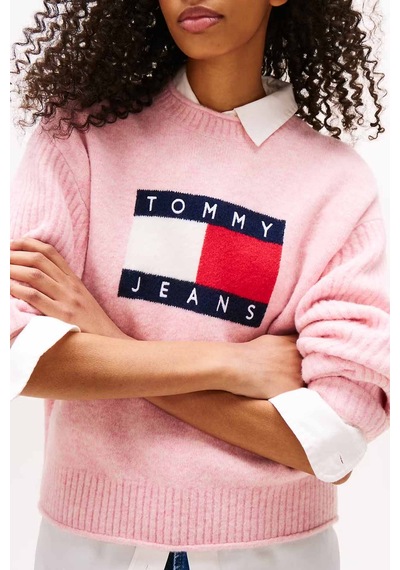 Tommy Hilfiger Kadın Tjw Melange Flag Kazak - Pembe Mystic Pink Htr