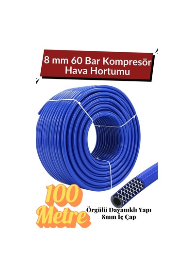 100 Metre Kompresör Hava Hortumu 8 Mm Termo Hortum Mavi Thermo Hortum Basınca Dayanıklı Hortum