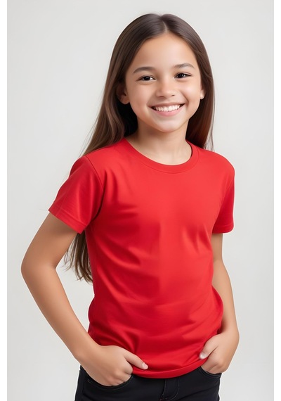 Fyk Kids Kız Çocuk Yuvarlak Yaka Penye T-shirt Kırmızı