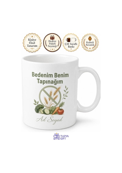 Glütensiz Beslenenlere Şişkinliğe Son Sağlıklı Beden Kupa Bardak Hediye Beyaz / Çok Renkli