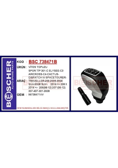 Vites Topuzu Spor Tip 301-c Elysee-c3 Aırcross-c4-cactus-dıspatch Iv-spacetourer-traveller-208-2008-3008 Suv-5008 Suv- 2016 308 Iı 2014 206 98-12 207 06-12 307-407-301-3008 Diğer