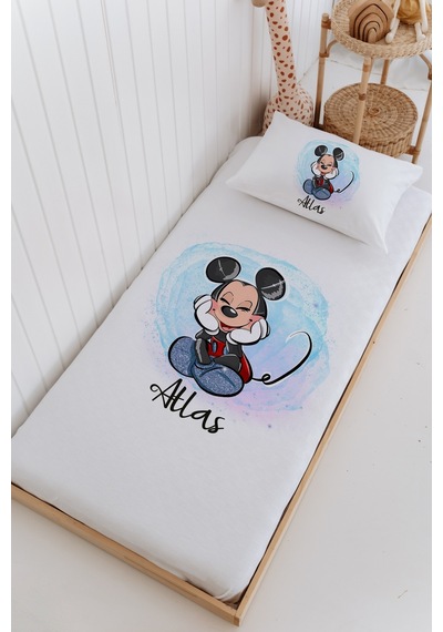 İsme Özel %100 Pamuk Bebek Ve Çocuk Tek Kişilik 165 X 225 Cm Pike Takımı-mickey Mouse Beyaz