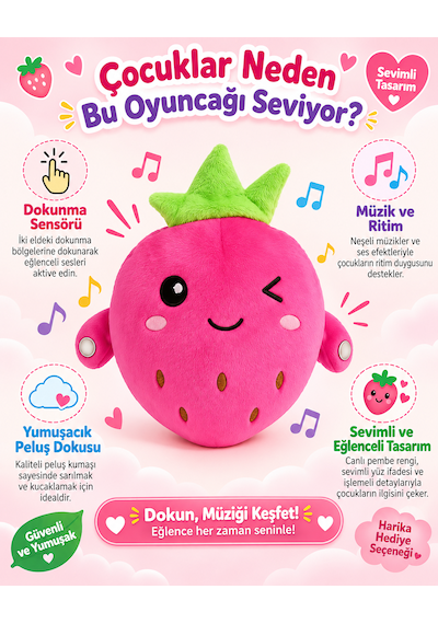 Etkileşimli Çilek Peluş Oyuncak Dokunmatik Sensörlü Müzikli Ve Eğlenceli Oyuncak 046 - Pembe