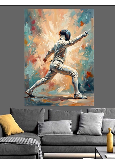 Eskrim Yapan Sporcu Sanat Çizimi Dekoratif Kanvas - Mdf Ahşap Tablo