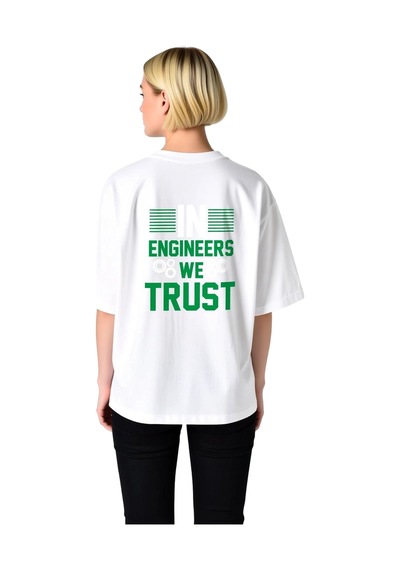 Paybuy Mühendislere İnanıyoruz Baskılı Kadın Oversize Tişört Beyaz