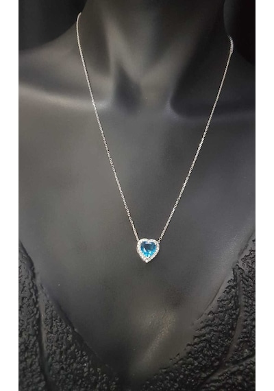 Vog Aqua Swarovski Taşlı S ModelKalp Detay 925 Gümüş  Kolye