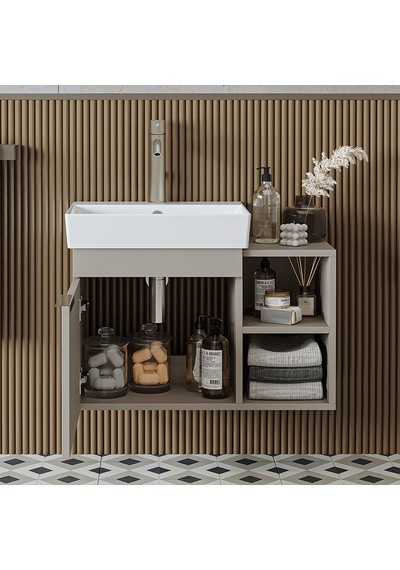 Likya Ayaksız Tek Kapaklı Açık Raflı Lavabolu 72 Cm Banyo Dolabı Alt, Lavabolu Alt Banyo Dolabı Kum Taşı Likya Ayaksız Tek Kapaklı Açık Raflı Lavabolu 72 Cm Banyo Dolabı Alt, Lavabolu Alt Banyo Dolabı Kum Taşı