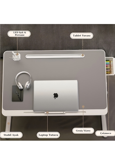Karr Office Move - N6 Yükseklik Ayarlı Led Aydınlatmalı Gri Laptop Sehpası Diğer