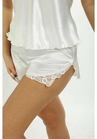 Colezium Beyaz Saten Babydoll Şortlu Takım Çok Renkli