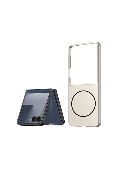 Subutu Galaxy Z Flip 7 Kılıf Wireless Şarj Özellikli Zore Kıpta M-safe Kapak - Gümüş Gümüş