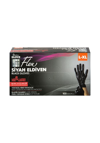 Flex Eldiven Siyah L Beden 100'lü - 7 Adet Tarı