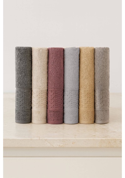 6 Lı El Yüz Havlusu Seti %100 Pamuklu 50x90 Cm Pure Cotton Mürdüm