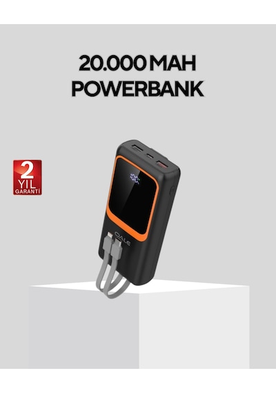 Powerbank 20000 Mah Dijital Ekranlı Ve Çok Kablolu Hızlı Şarj Cihazı