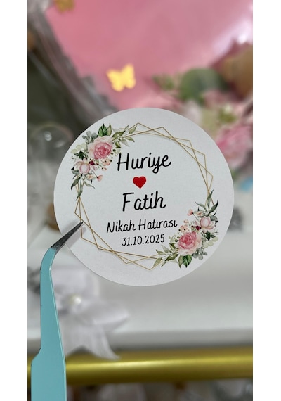 Söz, Kına, Nişan, Düğün Çiçekli Çereçeve Yuvarlak Yapışkanlı Etiketi 3,5 Cm 88 Adet - Arl Etiket Tasarım Beyaz