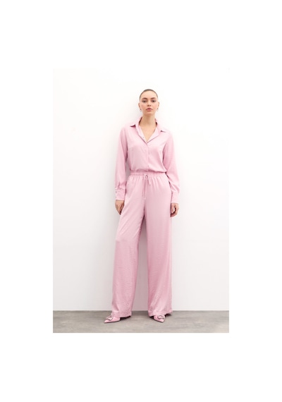 Sateen Zebra Desenli Salaş Pantolon - Pudra-135734 Pudra