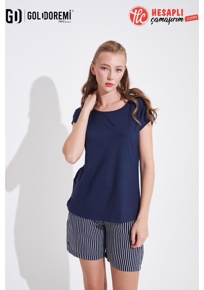 Gd Goldoremi 29154 Premium Kadın Çizgili Kısa Kollu Rahat Kesim Şortlu Pijama Takım lacivert Gd Goldoremi 29154 Premium Kadın Çizgili Kısa Kollu Rahat Kesim Şortlu Pijama Takım lacivert
