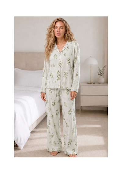 Fit Women Kadın Casual Esnek Bol Çağla Pijama Takımı 4669 Çağla Yeşili