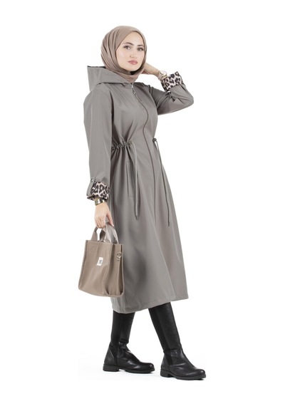 Sevitli Leopar Detaylı Trençkot-füme-2958-füme Füme