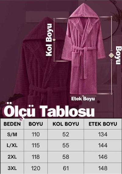 Eponj Home Kapüşonlu Bornoz Doğa Mürdüm 3xl Mürdüm