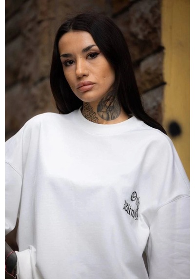 Freedom Storee Kadın Tişort Bisiklet Yaka Baskılı Yazlık Kısa Kol Oversize T-shirt - Beyaz Çok Renkli