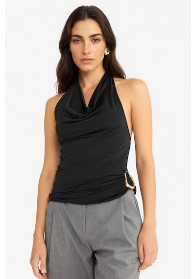 Defacto Regular Fit Halter Yaka Toka Detaylı Bluz G0468ax25aubk81 Siyah