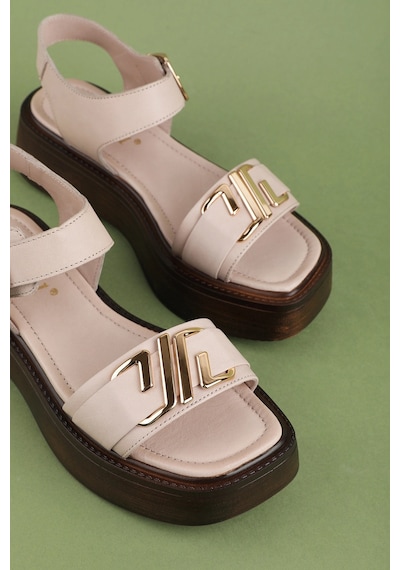 Gondol Hakiki Deri Platform Taban Sandalet Pkr.2401 Buz Gri