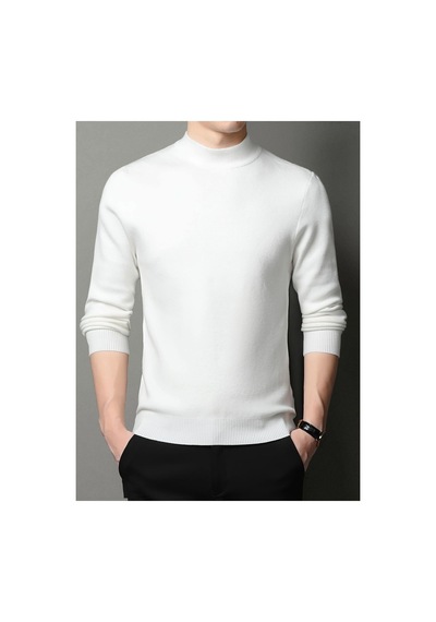 Slim Fit Yarım Balıkçı Yaka Triko Kazak Beyaz