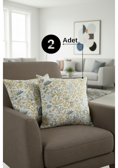 Chevron Bohem Dekoratif Punch Yastık Kırlent Kılıfı 2 Adet 45x45 İlkbahar Rüyası Sarı 45 x 45