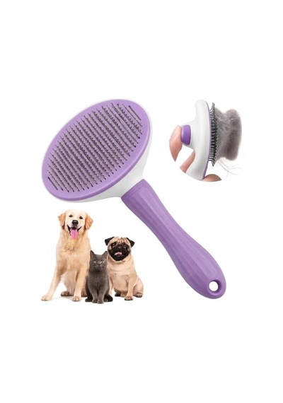 Madpet Mor Basmalı Kedi Ve Köpek Tarağı Otomatik Temizlenen Pet Fırçası Paslanmaz Çelik İğneli Erg