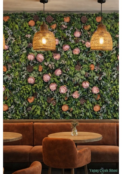 Yapay Çiçek Sitesi Yapay Bitkili Duvar Paneli 50x70 Cm Model 1 Yeşil