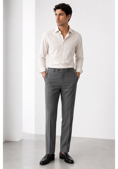 Bihan Store Erkek Slim Fit Klasik Kumaş Pilesiz Pantolon 919-gri