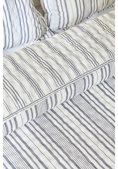 Ocean Home Textile Pamuklu Kapitoneli Antrasit Renk Çizgi Desen Çift Kişilik Yatak Örtüsü Seti 1 Adet 250 X 230 / 2 Adet 50 X 70 Cm