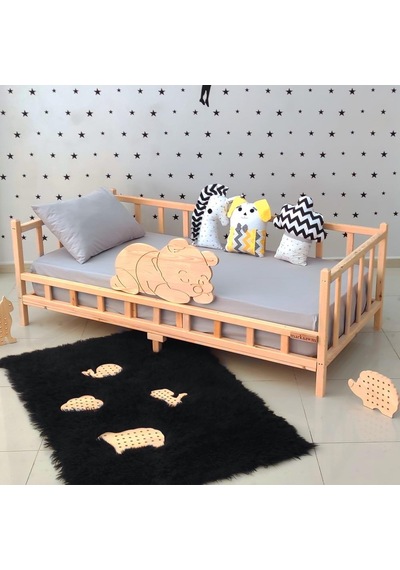 Markaawm Markaawm Ayıcıklı Montessori Yatak Ahşap Karyola Bebek Beşiği Akçaağaç