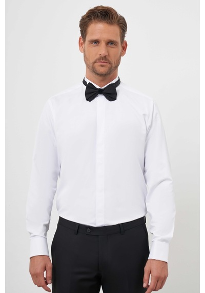 Morven Erkek Beyaz Manşetli Düz Desen Ata Yaka Slim Fit Gömlek Beyaz Morven Erkek Beyaz Manşetli Düz Desen Ata Yaka Slim Fit Gömlek Beyaz