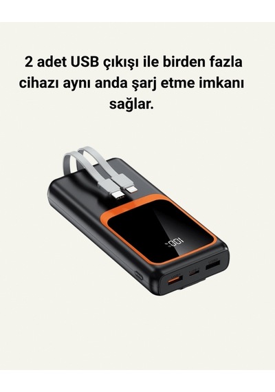 20000 Mah Taşınabilir Powerbank Çok Kablolu, Hızlı Şarj Destekli 22.5w Sarı