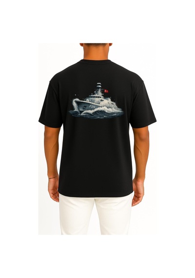 Bahriyeli Collection Oversize Tcg Kınalıada F-514 Cep Ve Sırt Tasarımlı Unisex T-shirt Siyah