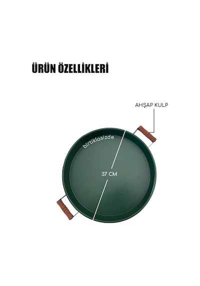 Kitchen Trend 3 Lü Ahşap Kulplu Metal Tepsi Çay Tepsisi Kahve Tepsisi Sunum Tepsi Seti Kırmızı,yeşi