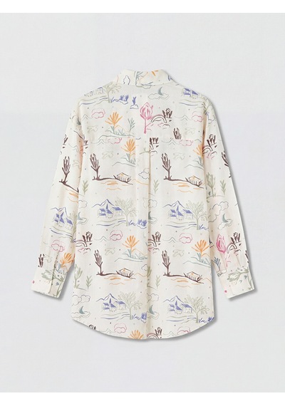 Lcw Modest Ekru Desenli Oversize Kadın Gömlek Tunik