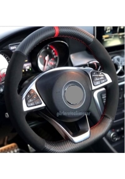 Megane 4 Dikmeli Direksiyon Kılıfı Alkantra-Karbon Kırmızı Yüzük