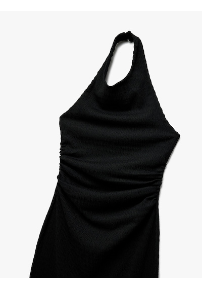 Koton Kolsuz Drapeli Sırt Detaylı Midi Boy Halter Yaka Elbise Siyah 5sak80247ek Siyah