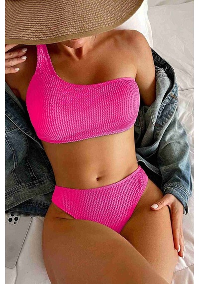 Angelsin Özel Fitilli Kumaş Bikini Takım Pembe 001