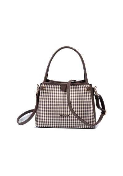 Silver Polo Sp1254 Kadın El Çantası Ekose Line Kare Kahve Sarı-kahve