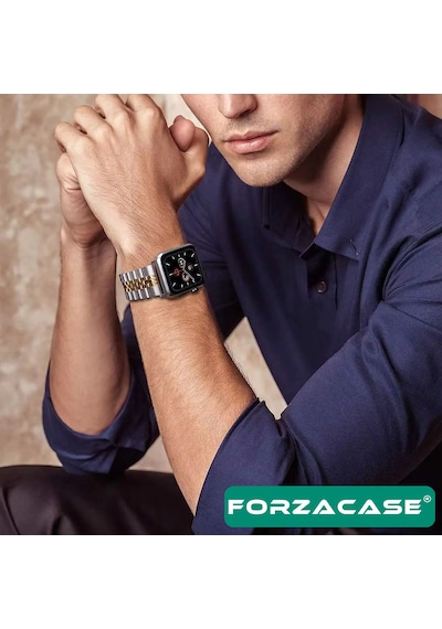Forzacase Apple Watch 7 41mm İle Uyumlu Rolex Tasarım Metal Kordon Kayış - Fc879 Siyah