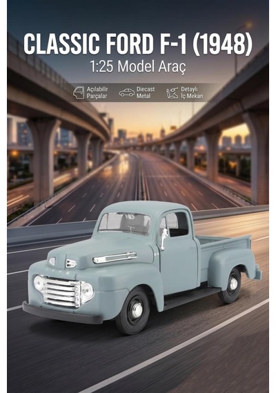 Maisto Lisanslı Metal 1:25 Ford F-1 Pickup 1948 Kapıları Ve Bagajı Açılabilir Oyuncak Model Araba Gri