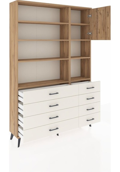 Arges Dolap 8 Raflı 8 Çekmeceli Tek Kapaklı 132x30x195 Çam-ç... Çam