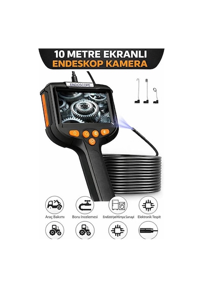 Monitörlü Tek Kameralı 10 Mt Sert Kablo Yılan Endoskop Kamera 5,5 Mm 4.3 Inc Ekran Ip67 Su Geçirmez Çok Renkli