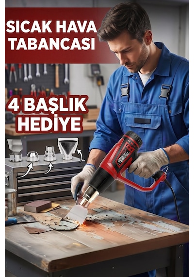 Assur 2000W 2 Kademeli 4 Başlıklı Sıcak Hava Tabancası - 3085
