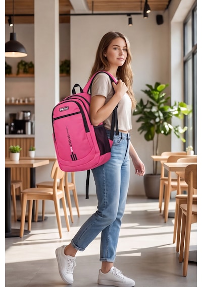 4 Bölmeli Ergonomik Okul Lise Üniversite Ve Günlük Çok Fonksiyonlu Geniş Hacimli Şehir Ve Seyaha... Pembe